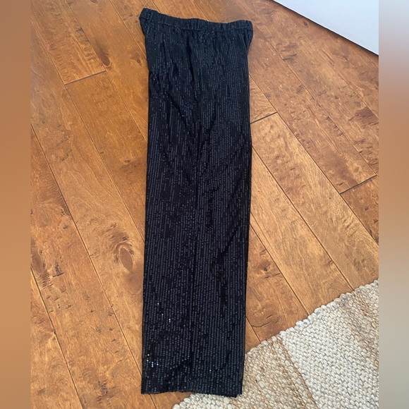 Black Sequin High Waisted Straight Leg Pants - Picture 6 of 6